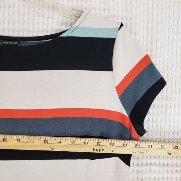 Ann Taylor Womens XL Striped Short Sleeve Top With Multicolor Pattern Rayon - Picture 4 of 6